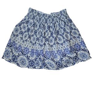 Japna Spring Floral Blue and White Boho Print Mini Skirt with Pockets M Medium